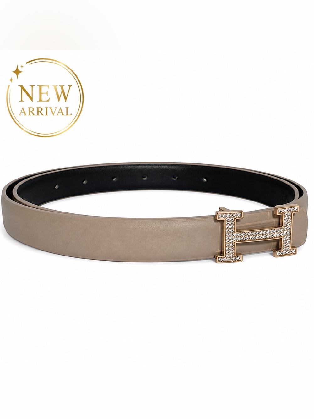 ✨ Women’s Taupe/Etoupe Leather Crystal Buckle Belt ✨